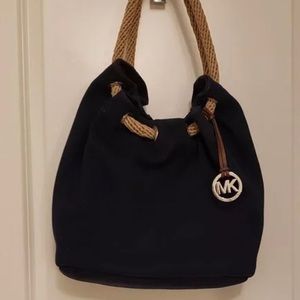 Large navy vintage canvas marina rope hobo tote shoulder bag